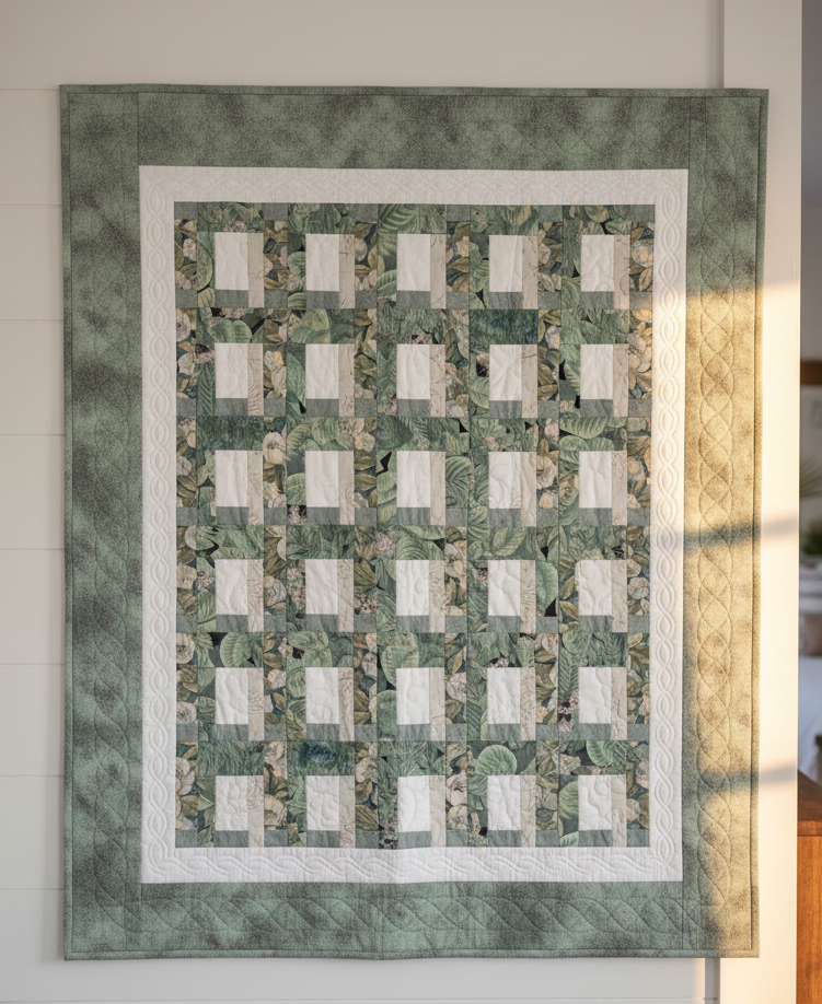 Handmade Sage & Ivory Lattice Lap Quilt