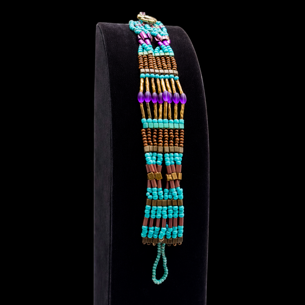 Multi-Strand Beaded Bracelet – Turquoise & Bronze Handcrafted Design