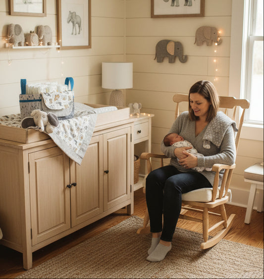 Cozy Nursery Essentials Gift Set & Crocheted Elephant