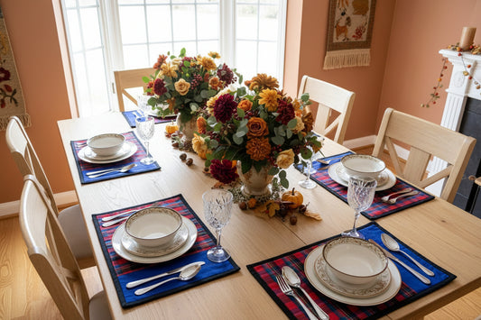 Handmade Red Plaid & Blue Placemats – Set of 6
