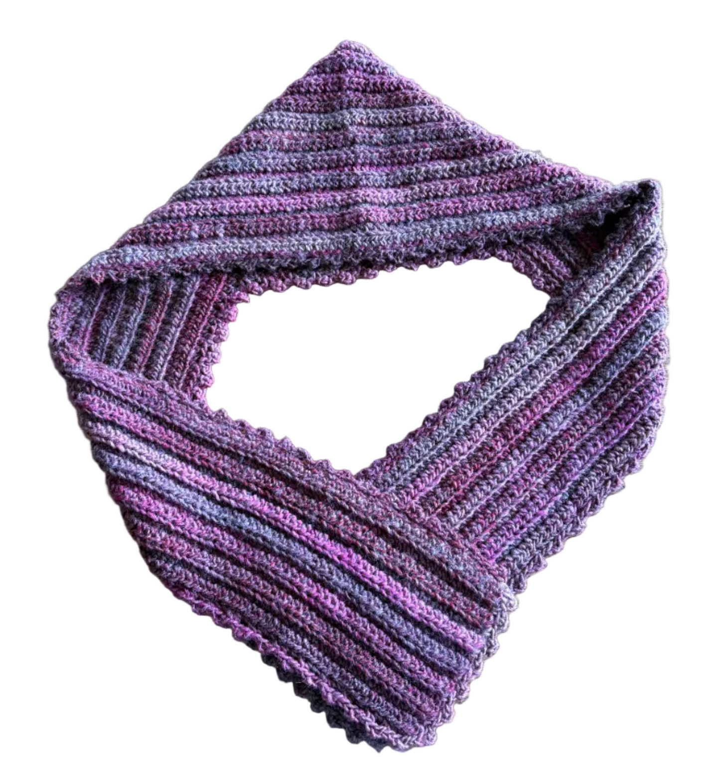 Handmade Crocheted Hooded Scarf – Purple & Plum