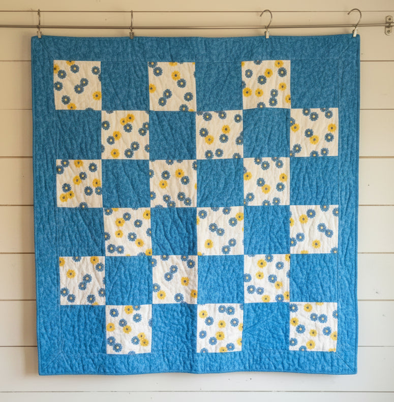 Cozy Blue Checkered Baby Blanket & Changing Set with Coordinating Teddy Bear