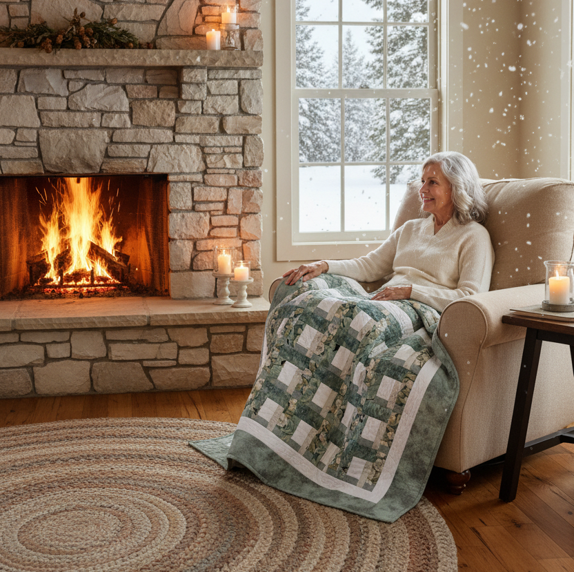 Handmade Sage & Ivory Lattice Lap Quilt