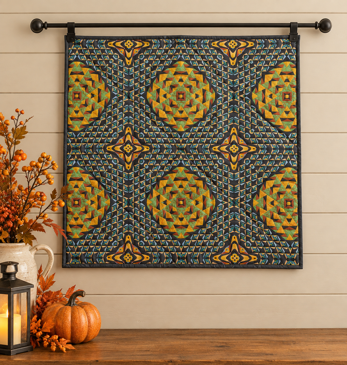 Reversible Quilted Halloween Table Mat – Halloween Patchwork & Fall Geometric Print