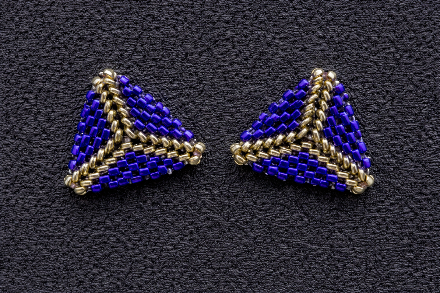 Geometric Beaded Earrings – Blue & Gold Handcrafted Design