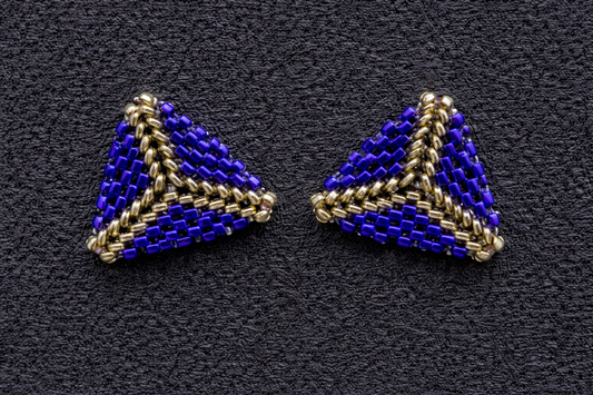 Geometric Beaded Earrings – Blue & Gold Handcrafted Design