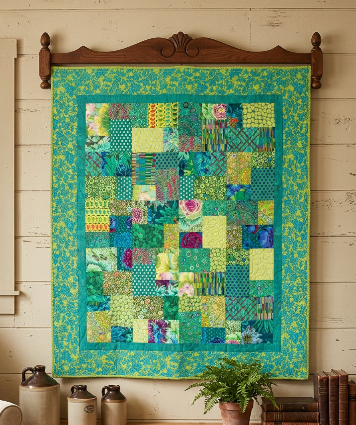 Handmade Patchwork Quilt | Turquoise, Teal & Lime Green