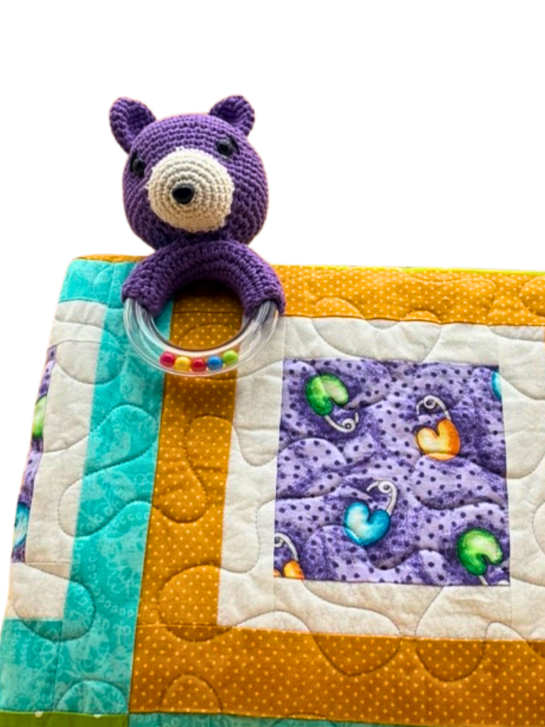 Handmade Purple Bear Baby Quilt Gift Set