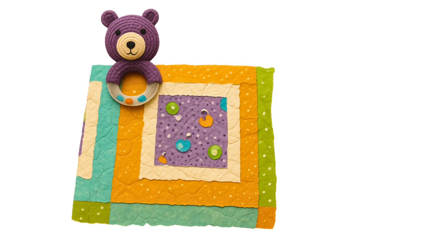 Handmade Purple Bear Baby Quilt Gift Set