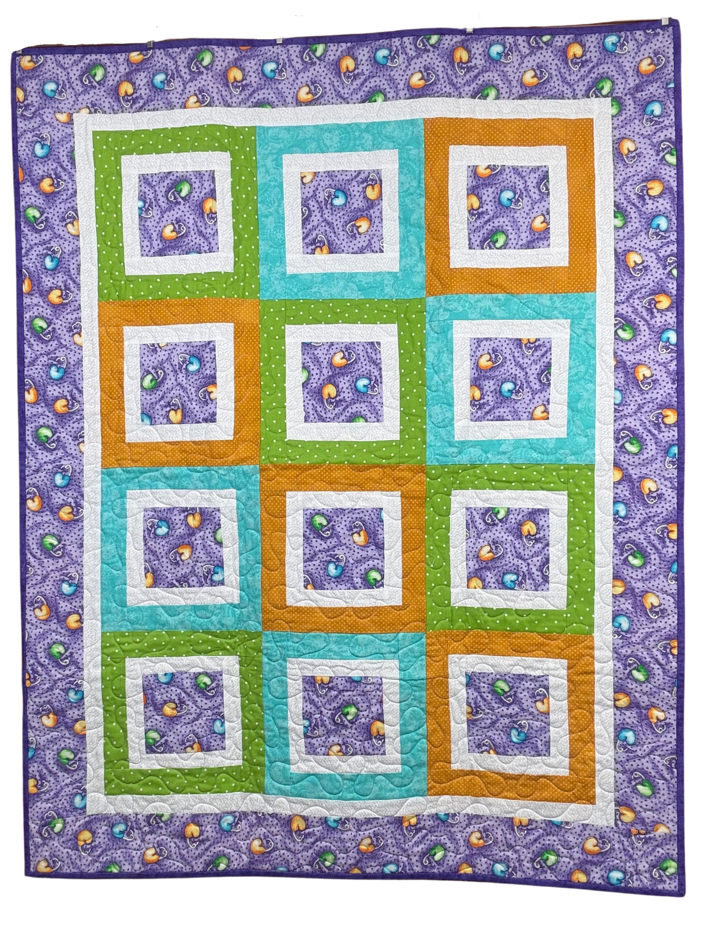 Handmade Purple Bear Baby Quilt Gift Set