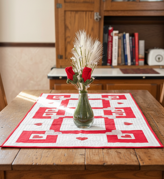 Hearts & Roses Quilted Table Runner Set